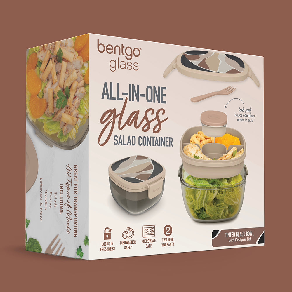 Bentgo® Glass Prints All-in-One Salad Container - Inky Abstract - Neutrals | Packaging