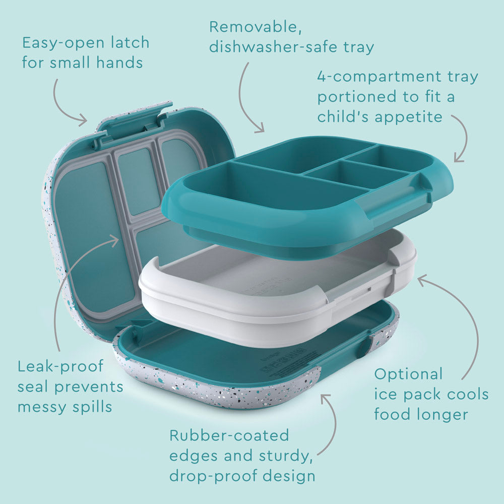 Bentgo® Kids Chill Lunch Box - Truly Teal Speckle | Kids Lunch Box Features Include Easy To Open And Close Latches, Leak-Proof Technology Keeps Lunch Fresh And Mess-Free, And Rubber-Coated Edges And Sturdy, Drop-Proof Design