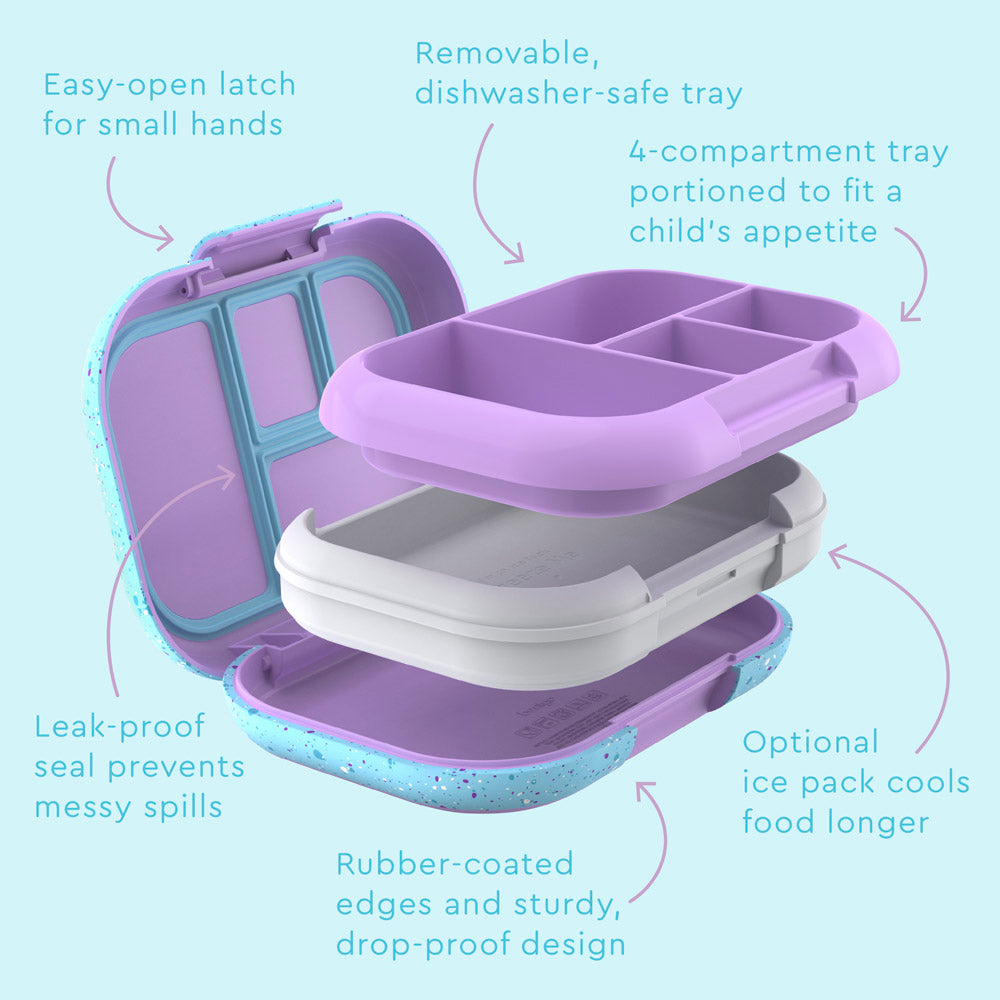 Bentgo® Kids Chill Lunch Box - Vivid Orchid Speckle | Kids Lunch Box Features Include Easy To Open And Close Latches, Leak-Proof Technology Keeps Lunch Fresh And Mess-Free, And Rubber-Coated Edges And Sturdy, Drop-Proof Design