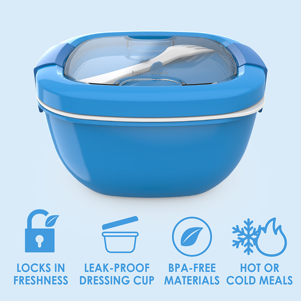 Bentgo® All-in-One Salad Container  - Blue | Locks In Freshness, Leak-Proof Dressing Cup, BPA-Free Materials, And Great For Hot Or Cold Meals