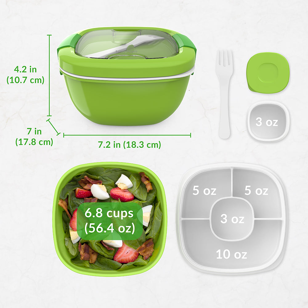 Bentgo® All-in-One Salad Container  - Green | Dimensions And What’s In The Box