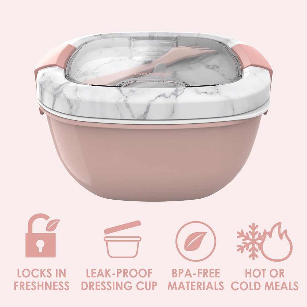 Bentgo® All-in-One Salad Container  - Blush Marble | Locks In Freshness, Leak-Proof Dressing Cup, BPA-Free Materials, And Great For Hot Or Cold Meals