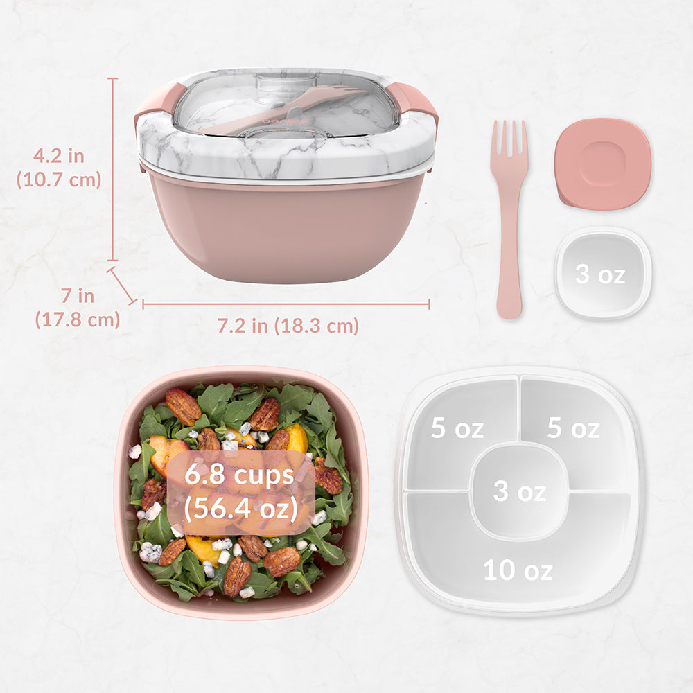 Bentgo® All-in-One Salad Container  - Blush Marble | Dimensions And What’s In The Box