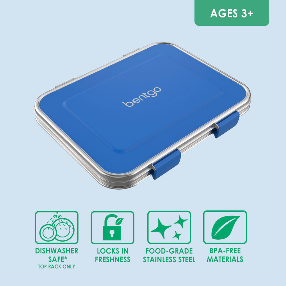 Bentgo® Kids Stainless Steel Lunch Box  - Blue | Dishwasher Safe, Locks In Freshness, Food-Grade Stainless Steel, And Made With BPA-Free Materials