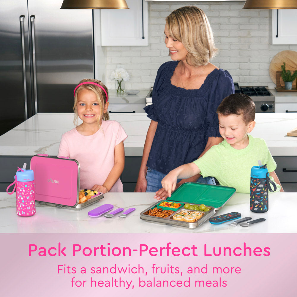 Bentgo® Kids Stainless Steel Lunch Box  - Fuchsia | Pack Portion-Perfect Lunches - Fits A Sandwich, Fruits, And More For Healthy, Balanced Meals