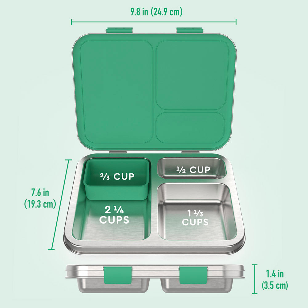 Bentgo® Kids Stainless Steel Lunch Box  - Green | What’s In The Box + Dimensions