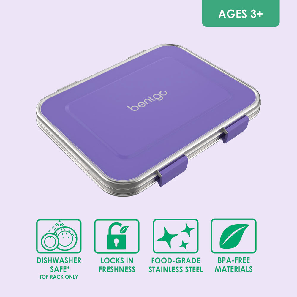 Bentgo® Kids Stainless Steel Lunch Box  - Purple | Dishwasher Safe, Locks In Freshness, Food-Grade Stainless Steel, And Made With BPA-Free Materials