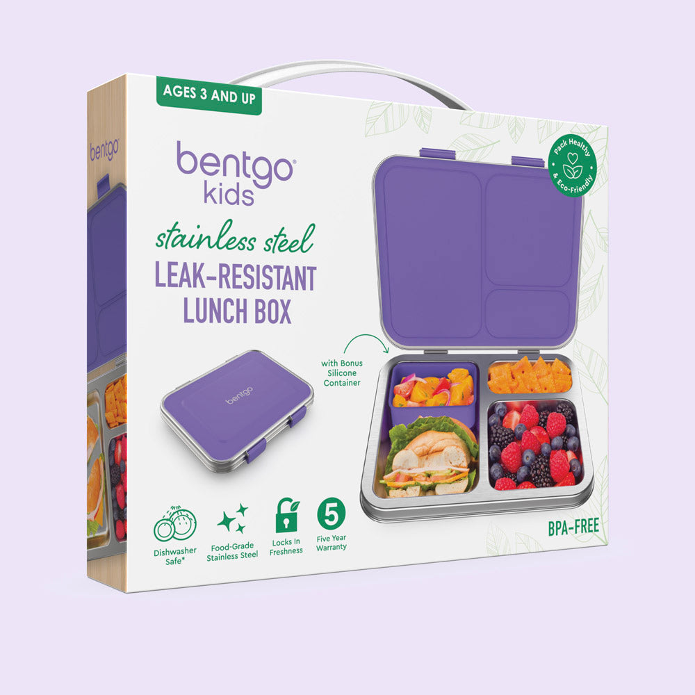 Bentgo® Kids Stainless Steel Lunch Box  - Purple | Packaging