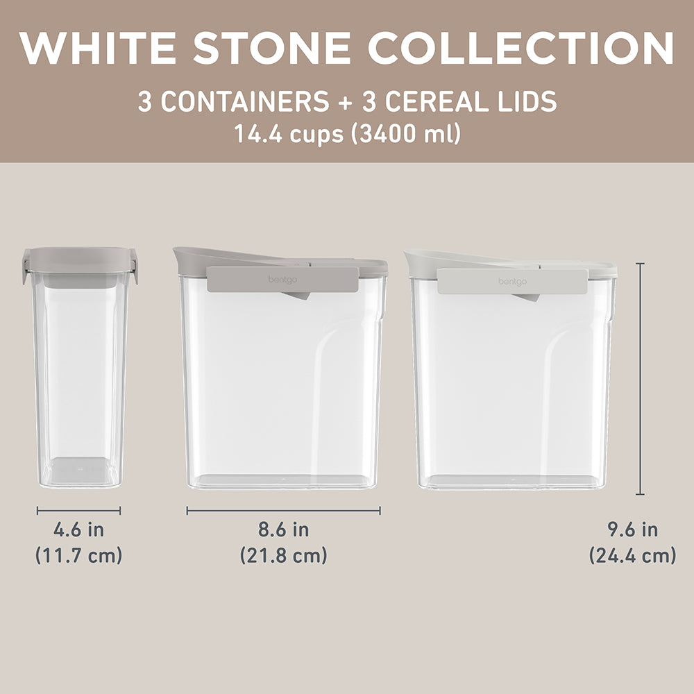 Bentgo® Pantry Airtight Cereal Containers (6-pcs)  - White Stone | Dimensions