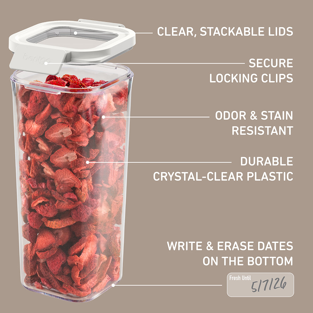 Bentgo® Pantry Airtight Dry Food Storage Containers (10-pcs)  - Snow | Features Include Clear, Stackable Lids, Secure Locking Clips, Odor & Stain Resistant, And More