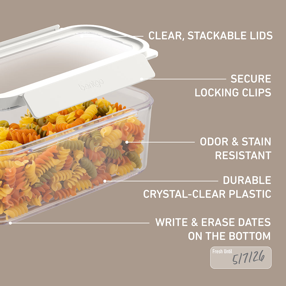 Bentgo® Pantry Airtight Food Storage Containers (22-pcs)  - Snow | Features Include Clear, Stackable Lids, Secure Locking Clips, Odor & Stain Resistant, And More