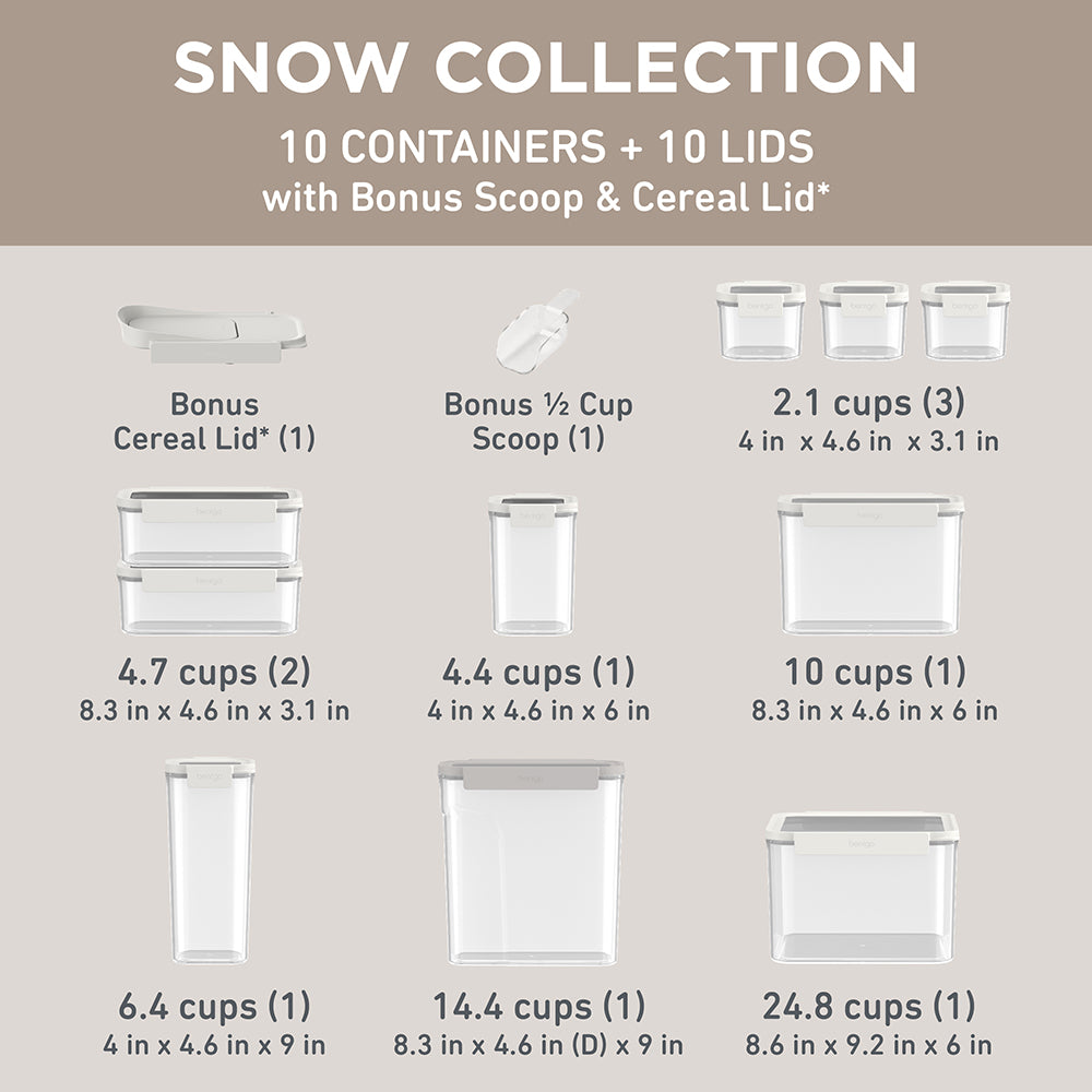 Bentgo® Pantry Airtight Food Storage Containers (22-pcs)  - Snow | Dimensions