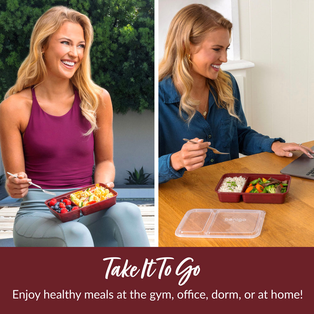 Bentgo Prep 2-Compartment Meal Prep Containers - Burgundy | Take It To Go - Enjoy Health Meals At The Gym, Office, Dorm, Or At Home!