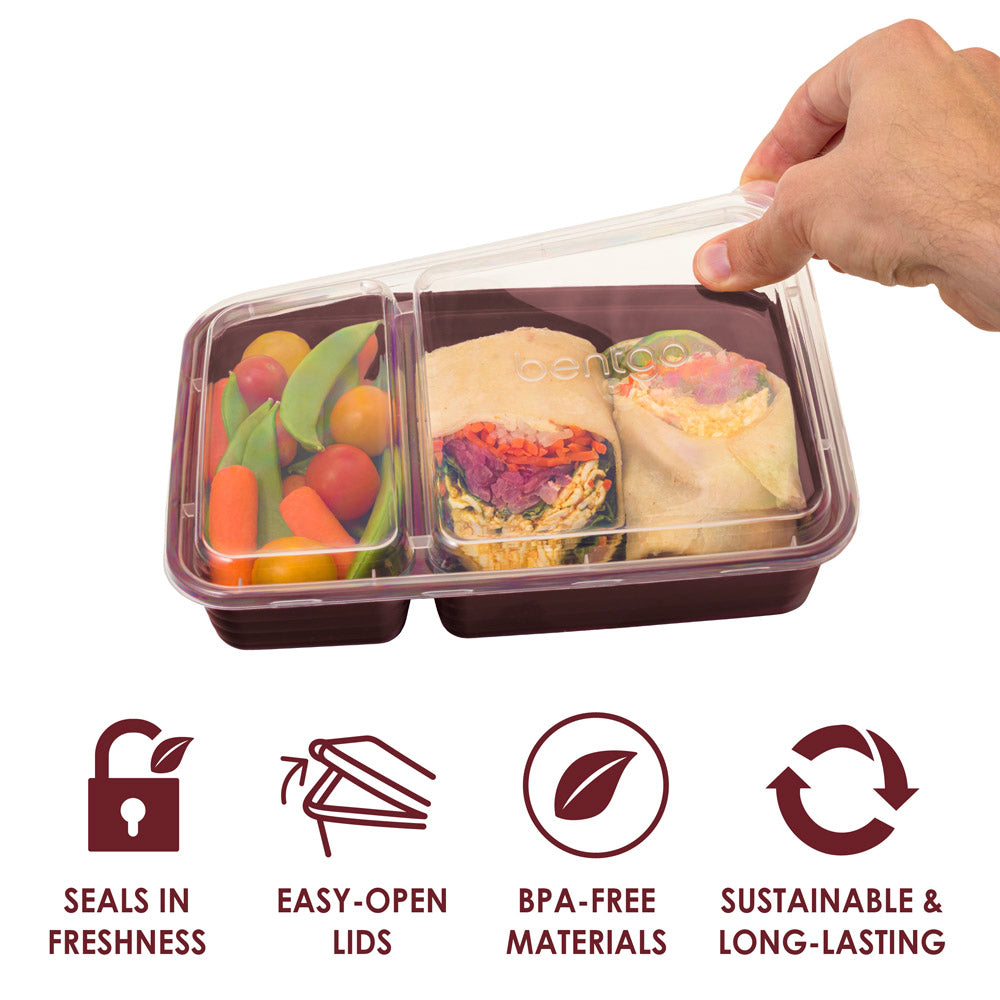 Bentgo Prep 2-Compartment Meal Prep Containers - Burgundy | Meal Prep Container That Seals In Freshness, Easy-Open Lids And Made With BPA-Free Materials