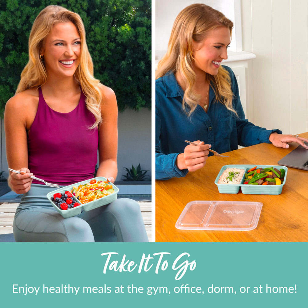 Bentgo Prep 2-Compartment Meal Prep Containers - Mint | Take It To Go - Enjoy Health Meals At The Gym, Office, Dorm, Or At Home!