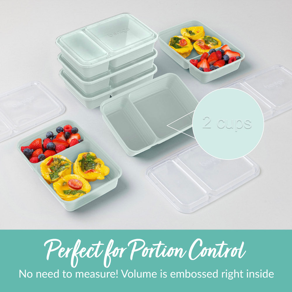 Bentgo Prep 2-Compartment Meal Prep Containers - Mint | Perfect For Portion Control - No Need To Measure! Volume Is Embossed Right Inside