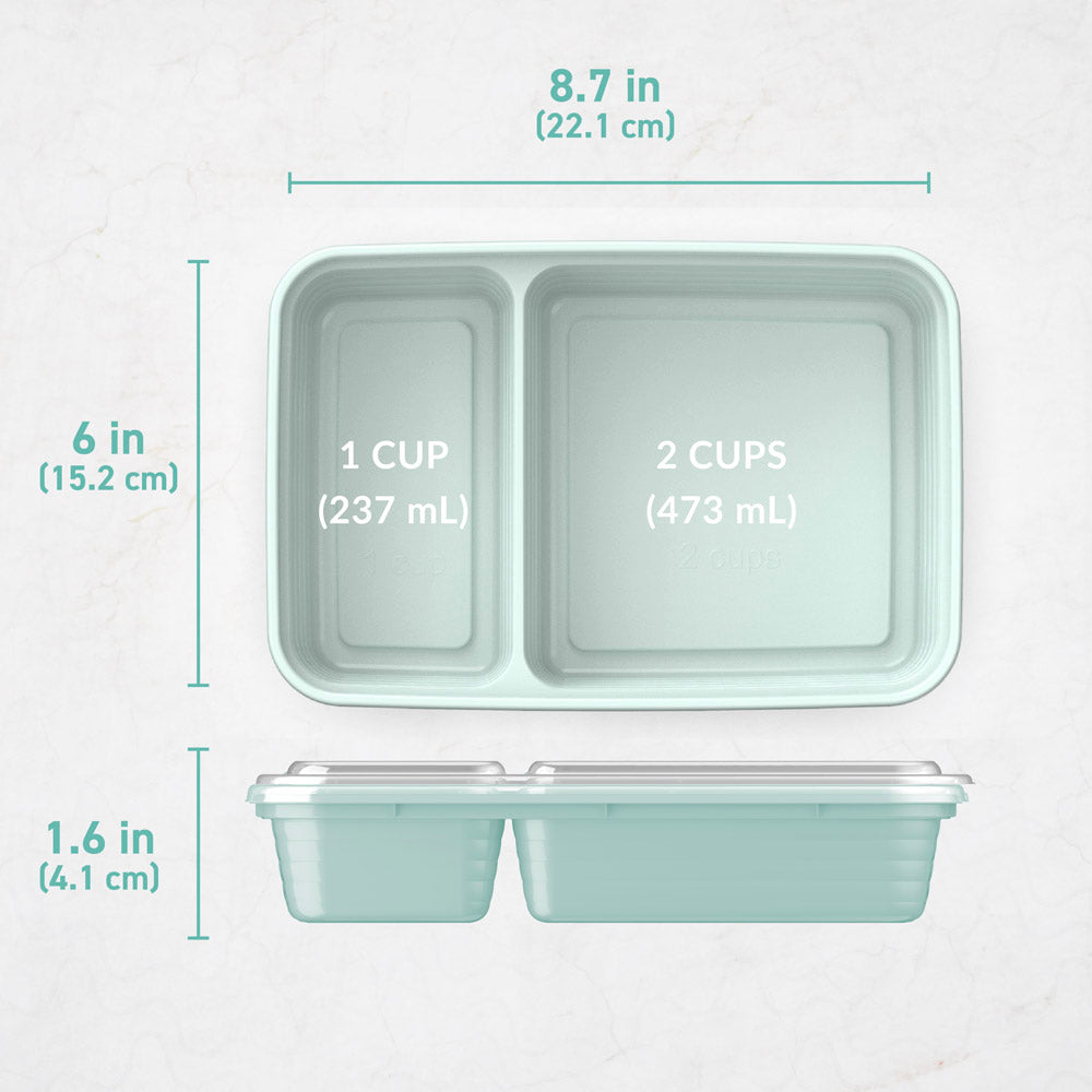 Bentgo Prep 2-Compartment Meal Prep Containers - Mint | Dimensions