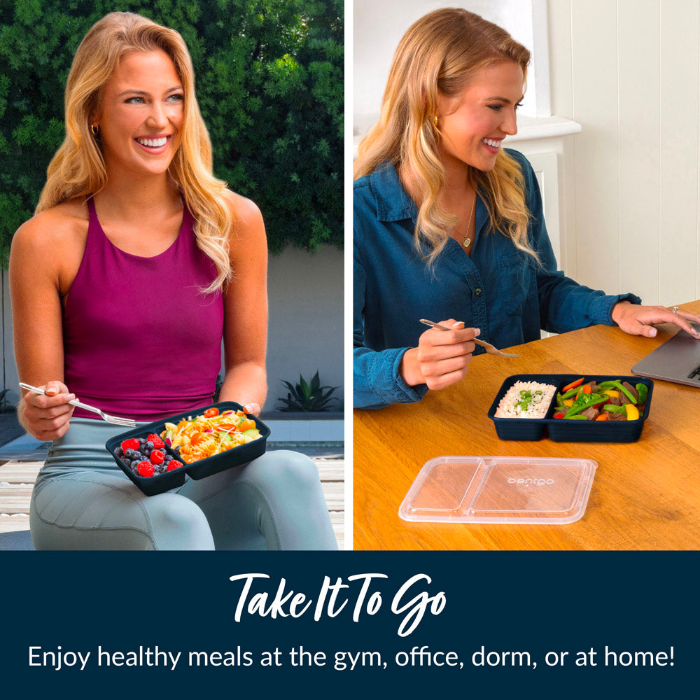 Bentgo Prep 2-Compartment Meal Prep Containers - Navy Blue | Take It To Go - Enjoy Health Meals At The Gym, Office, Dorm, Or At Home!