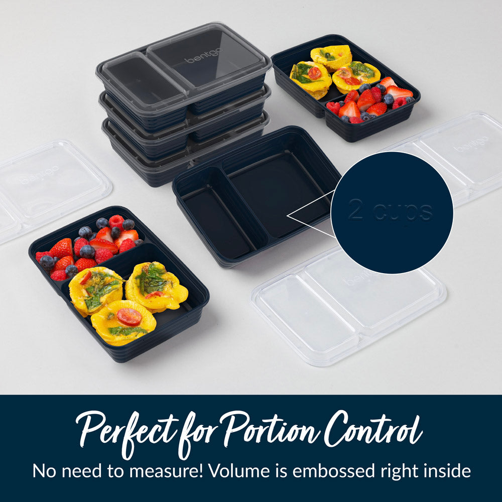 Bentgo Prep 2-Compartment Meal Prep Containers - Navy Blue | Perfect For Portion Control - No Need To Measure! Volume Is Embossed Right Inside