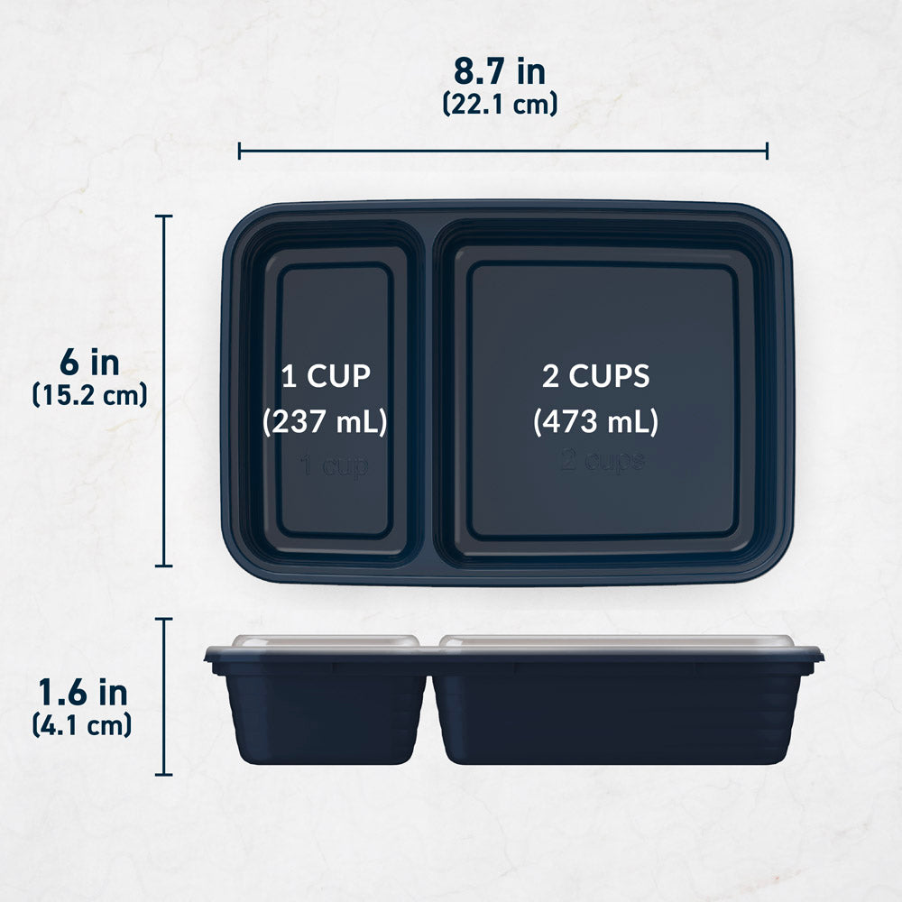 Bentgo Prep 2-Compartment Meal Prep Containers - Navy Blue | Dimensions