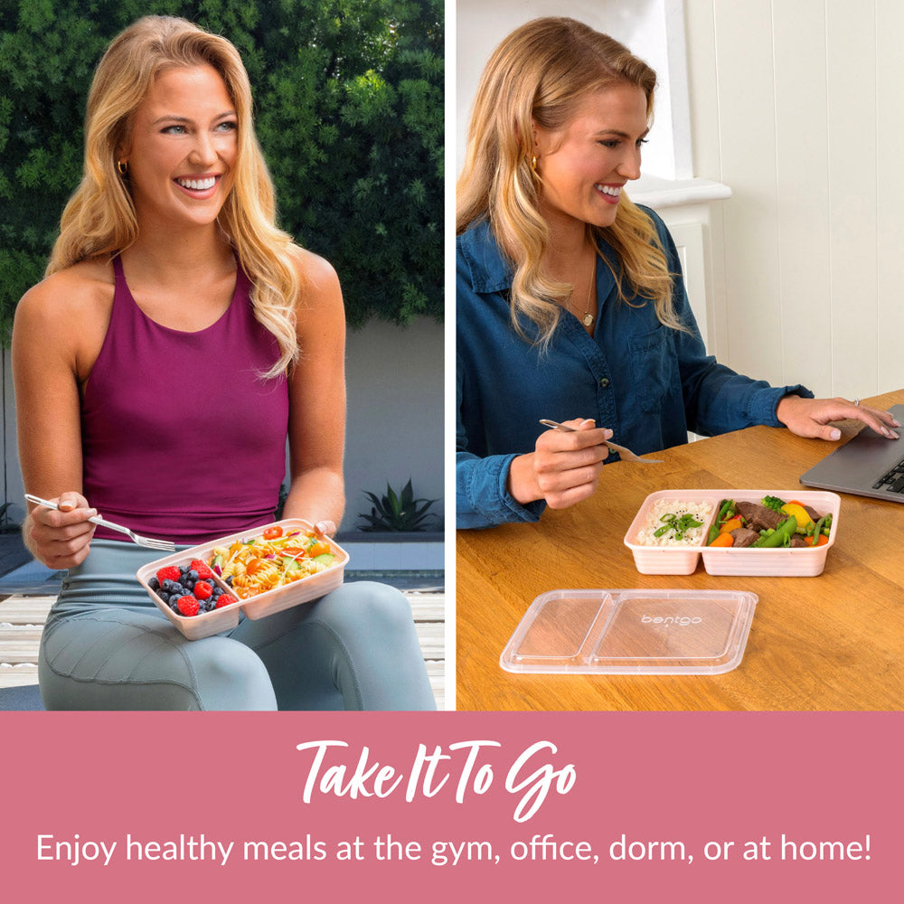 Bentgo Prep 2-Compartment Meal Prep Containers - Blush Pink | Take It To Go - Enjoy Health Meals At The Gym, Office, Dorm, Or At Home!