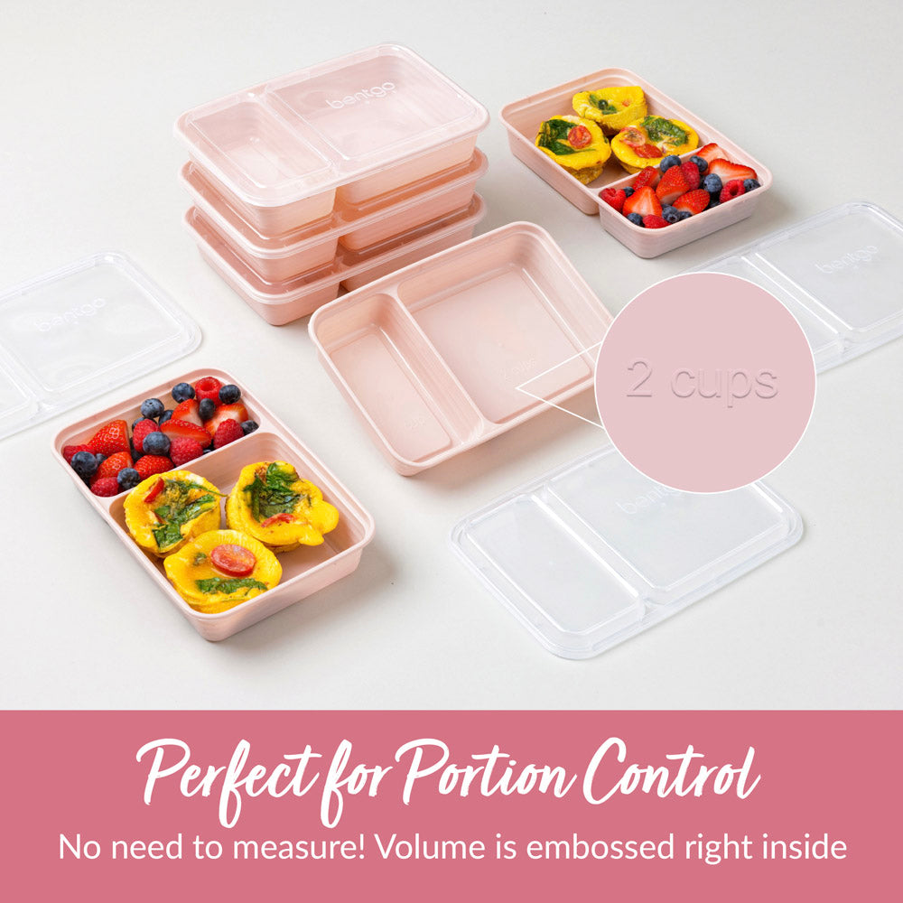 Bentgo Prep 2-Compartment Meal Prep Containers - Blush Pink | Perfect For Portion Control - No Need To Measure! Volume Is Embossed Right Inside