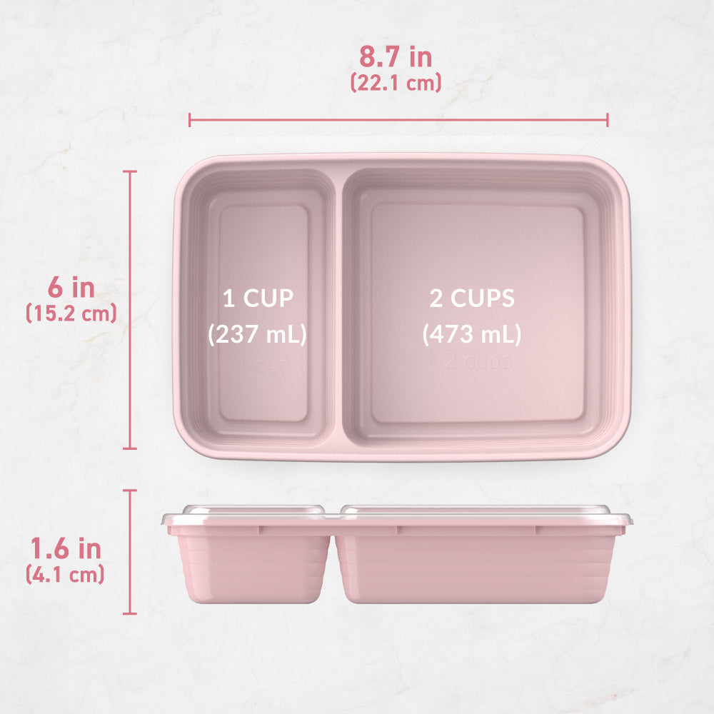 Bentgo Prep 2-Compartment Meal Prep Containers - Blush Pink | Dimensions