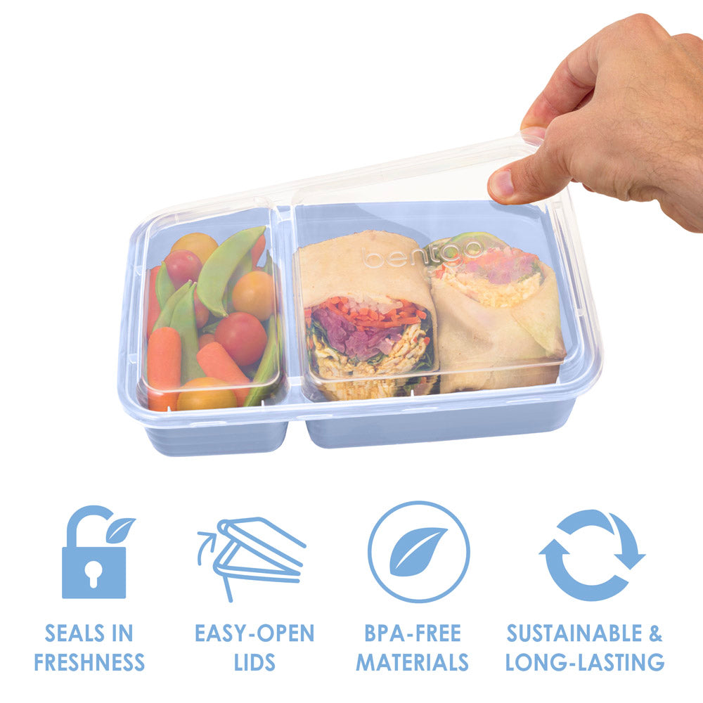 Bentgo Prep 2-Compartment Meal Prep Containers - Periwinkle | Meal Prep Container That Seals In Freshness, Easy-Open Lids And Made With BPA-Free Materials