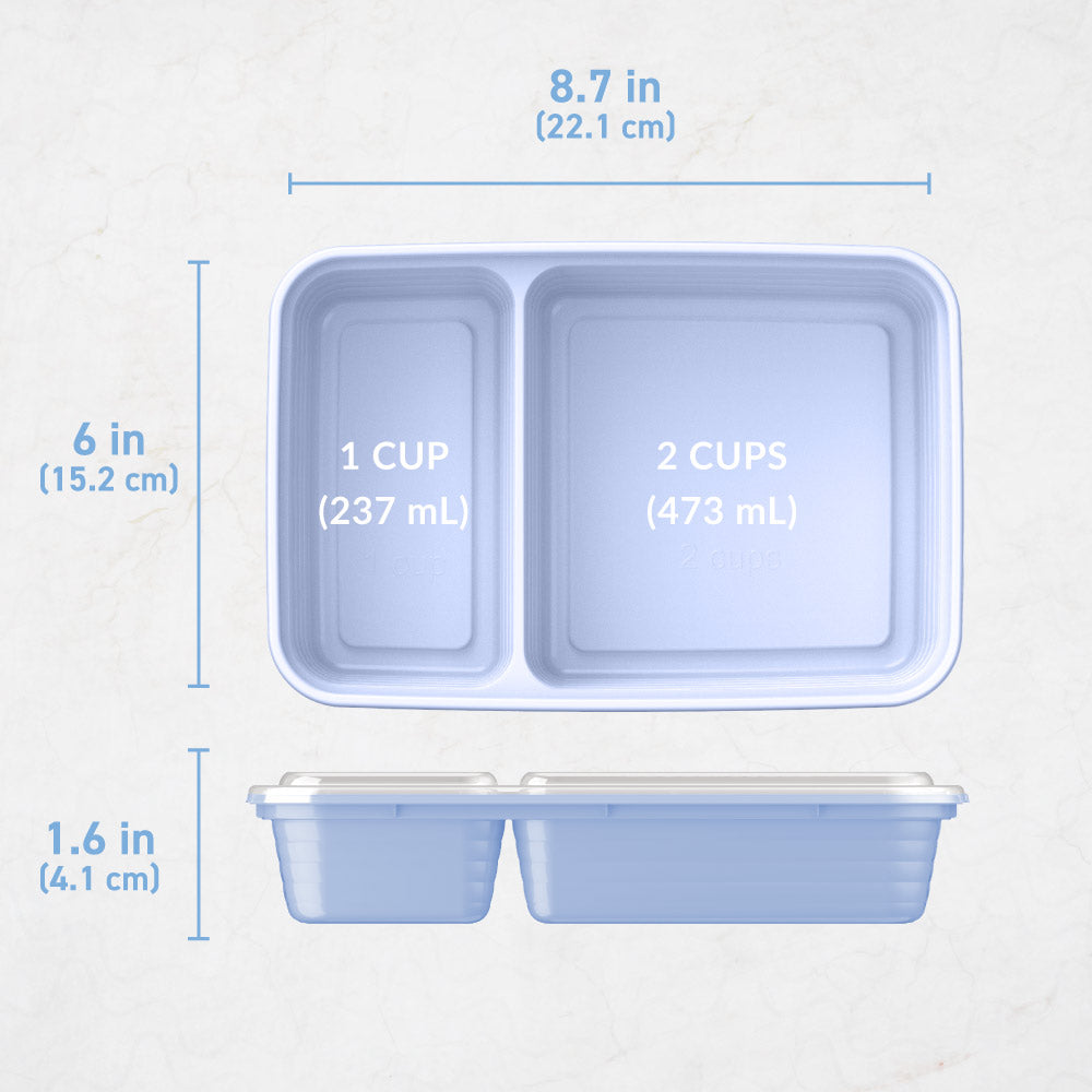 Bentgo Prep 2-Compartment Meal Prep Containers - Periwinkle | Dimensions