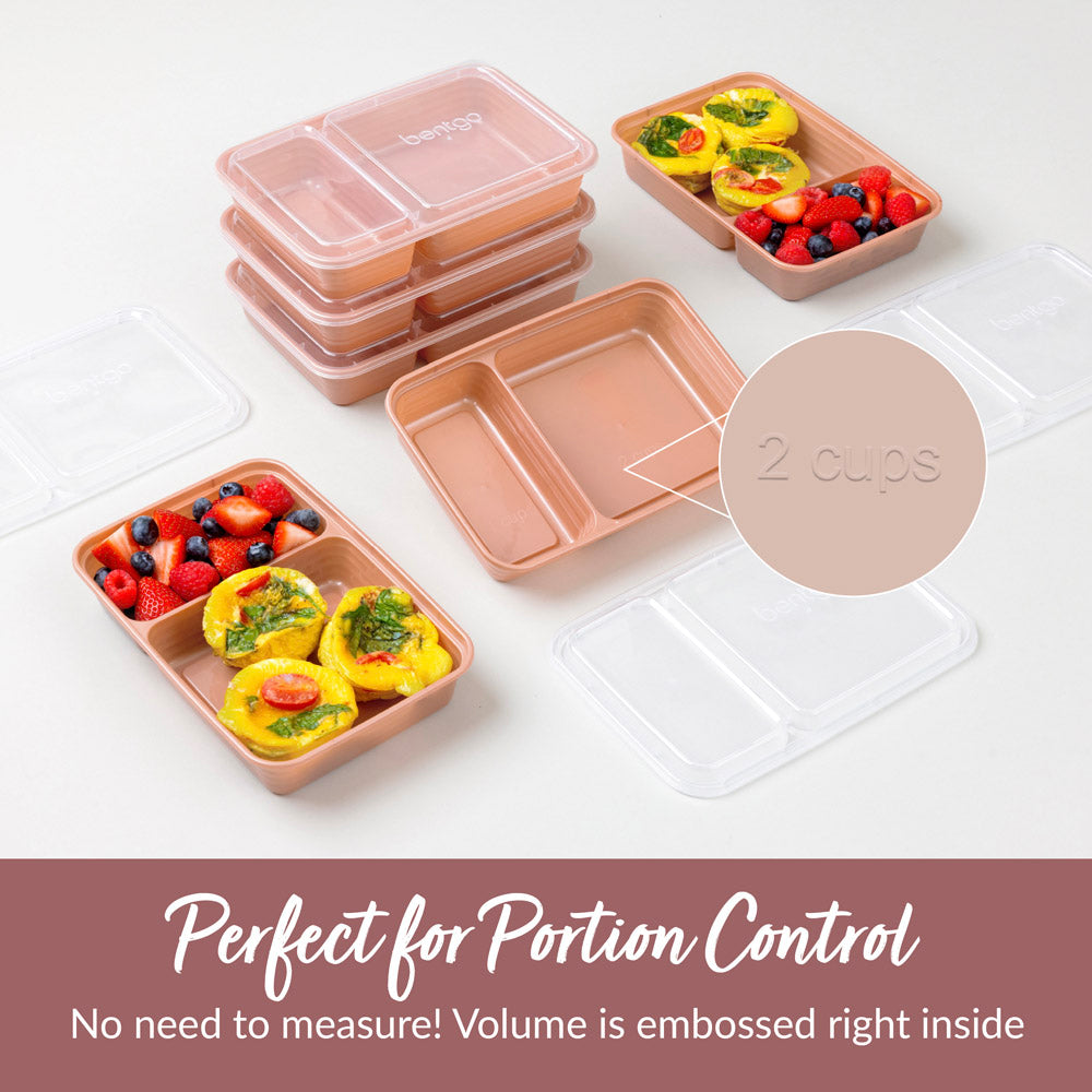 Bentgo Prep 2-Compartment Meal Prep Containers - Rose Gold | Perfect For Portion Control - No Need To Measure! Volume Is Embossed Right Inside