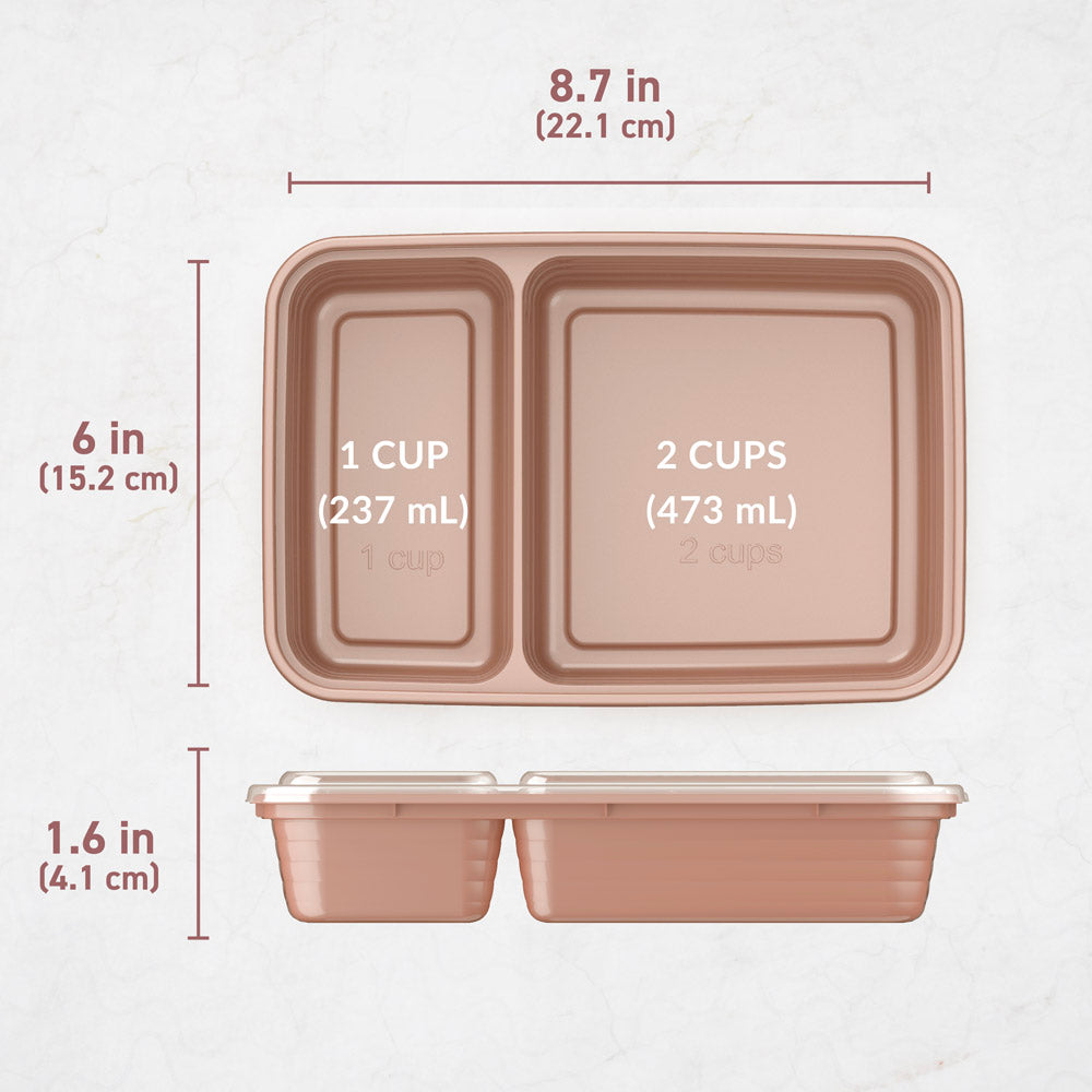 Bentgo Prep 2-Compartment Meal Prep Containers - Rose Gold | Dimensions