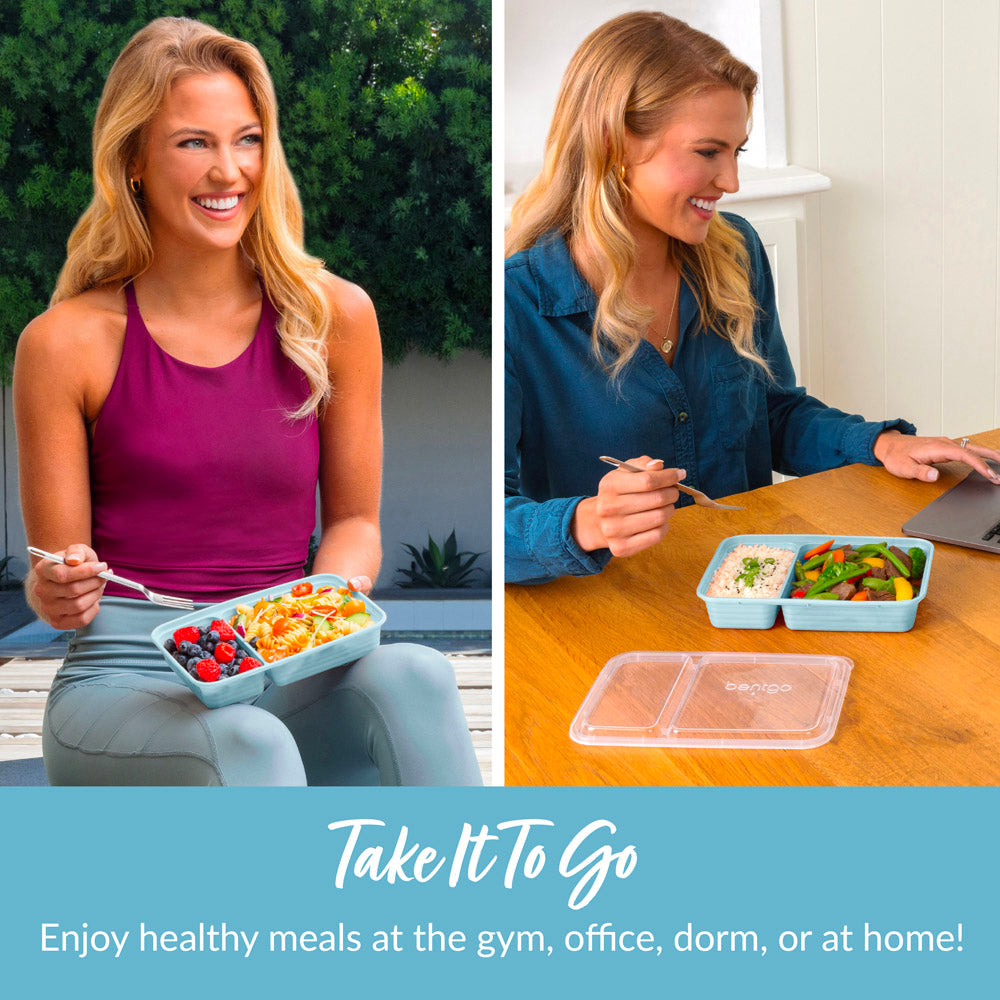 Bentgo Prep 2-Compartment Meal Prep Containers - Sky | Take It To Go - Enjoy Health Meals At The Gym, Office, Dorm, Or At Home!