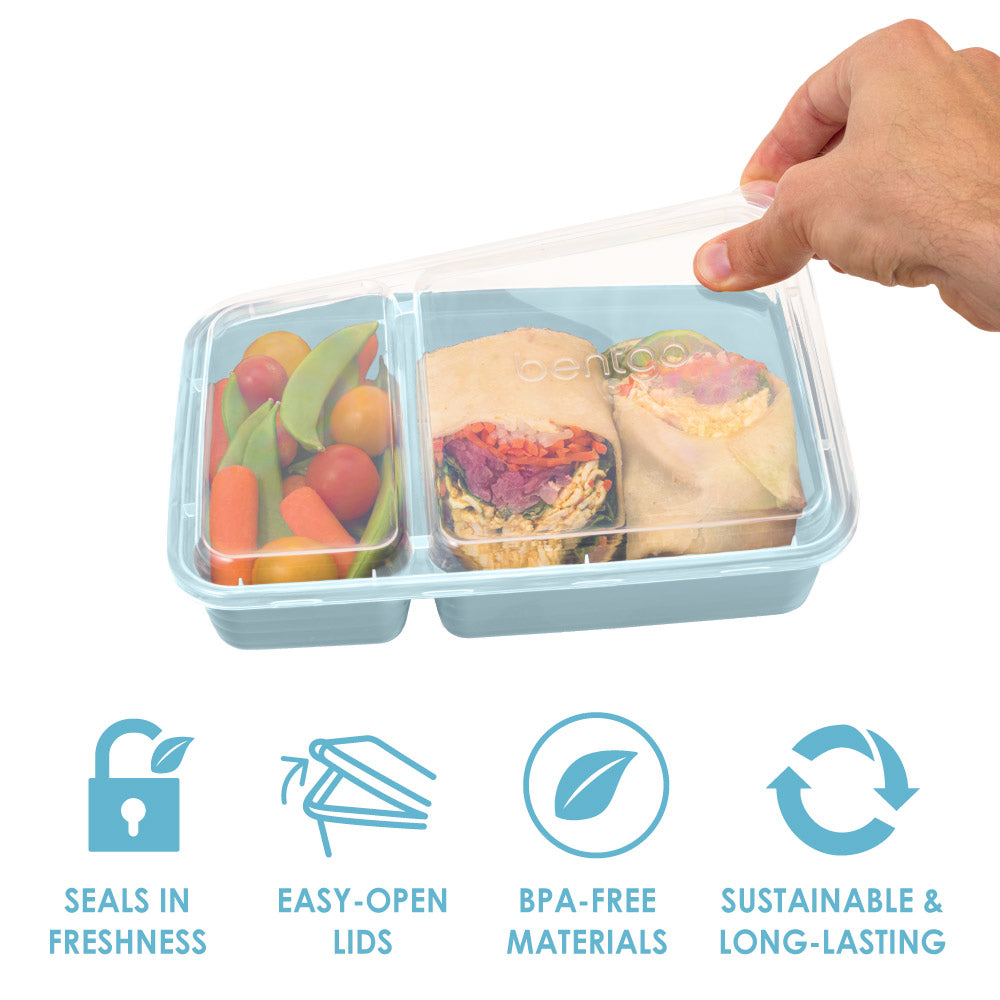 Bentgo Prep 2-Compartment Meal Prep Containers - Sky | Meal Prep Container That Seals In Freshness, Easy-Open Lids And Made With BPA-Free Materials