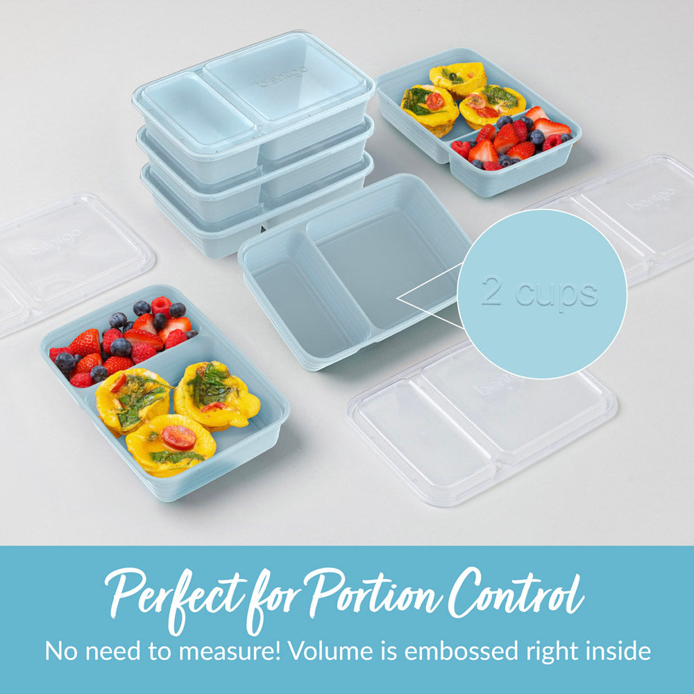 Bentgo Prep 2-Compartment Meal Prep Containers - Sky | Perfect For Portion Control - No Need To Measure! Volume Is Embossed Right Inside