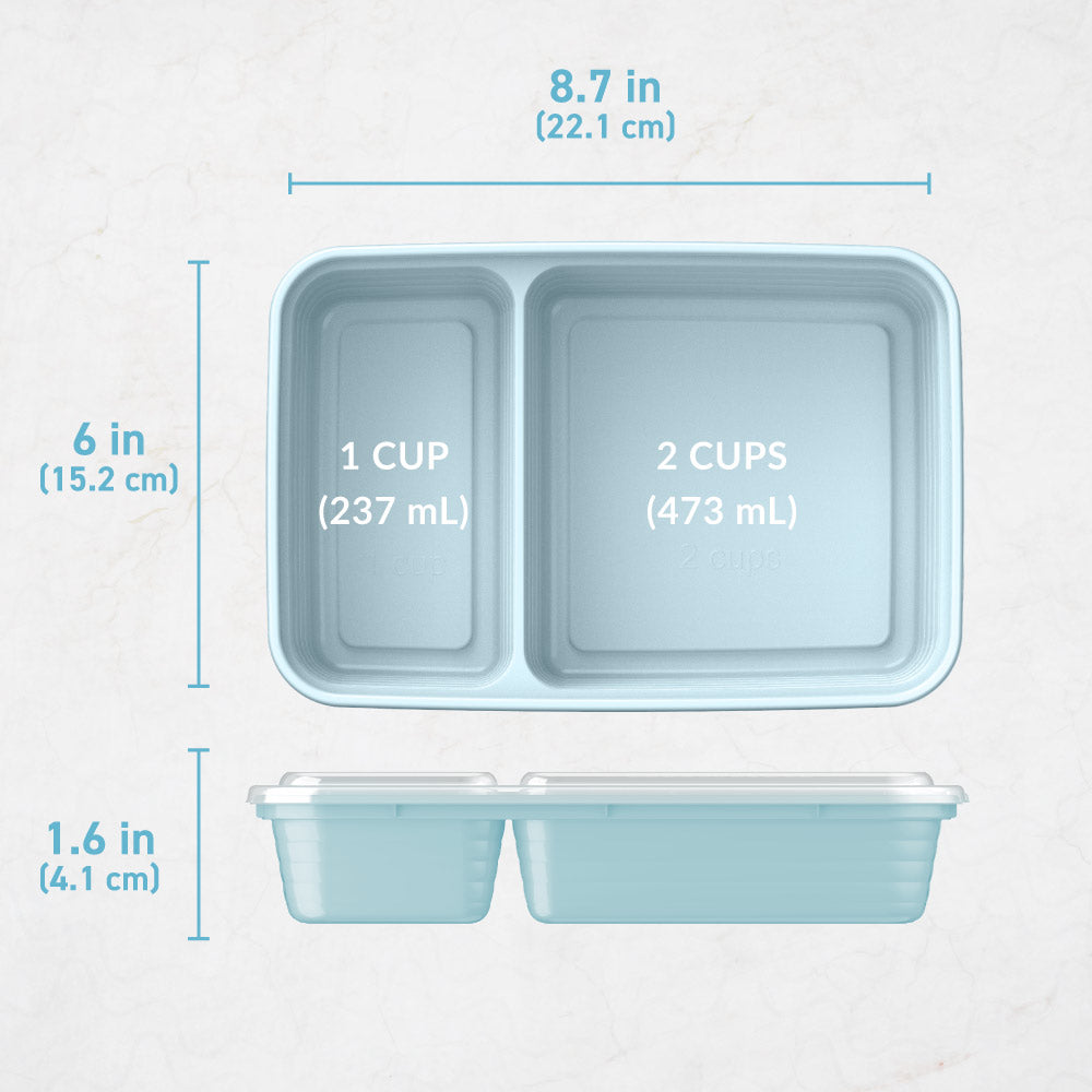 Bentgo Prep 2-Compartment Meal Prep Containers - Sky | Dimensions