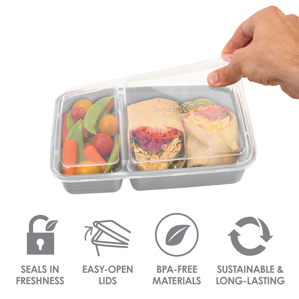 Bentgo Prep 2-Compartment Meal Prep Containers - Silver | Meal Prep Container That Seals In Freshness, Easy-Open Lids And Made With BPA-Free Materials