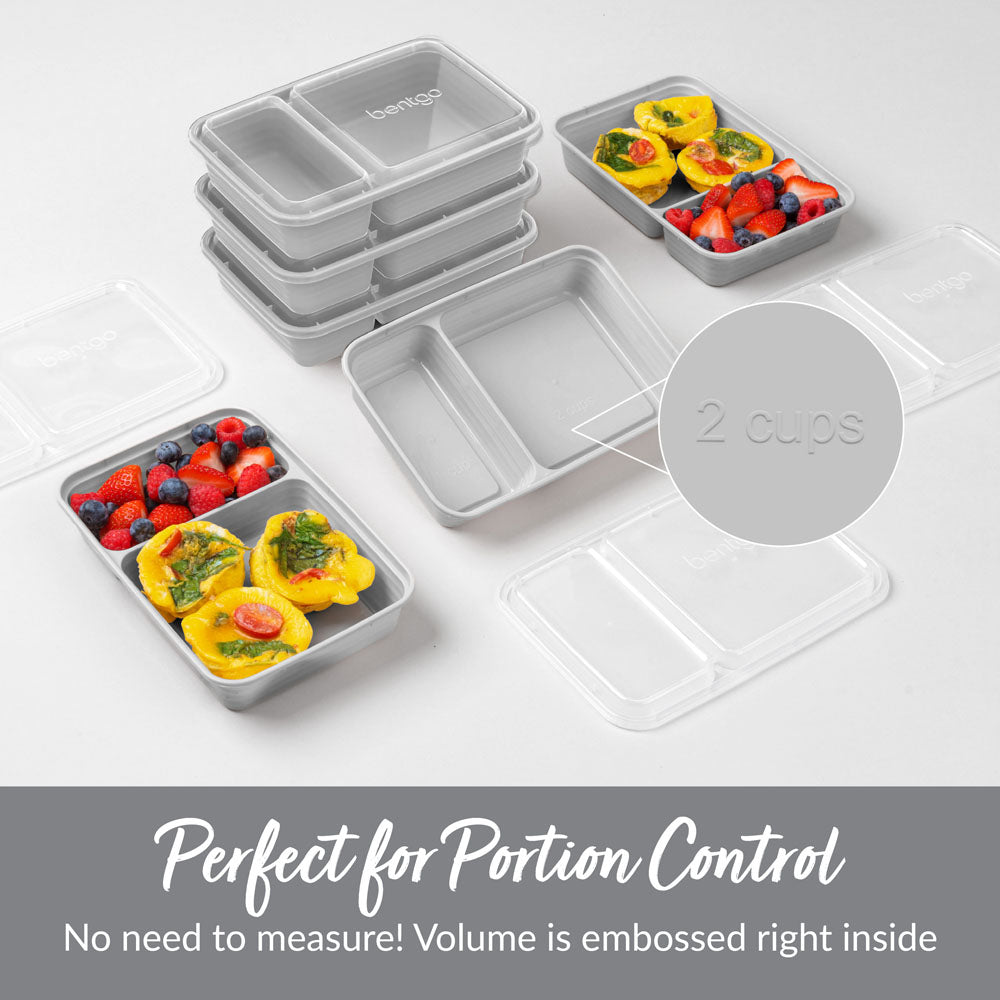 Bentgo Prep 2-Compartment Meal Prep Containers - Silver | Perfect For Portion Control - No Need To Measure! Volume Is Embossed Right Inside