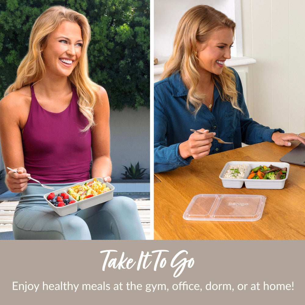 Bentgo Prep 2-Compartment Meal Prep Containers - Whisper Gray | Take It To Go - Enjoy Health Meals At The Gym, Office, Dorm, Or At Home!