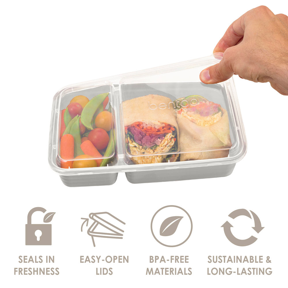 Bentgo Prep 2-Compartment Meal Prep Containers - Whisper Gray | Meal Prep Container That Seals In Freshness, Easy-Open Lids And Made With BPA-Free Materials