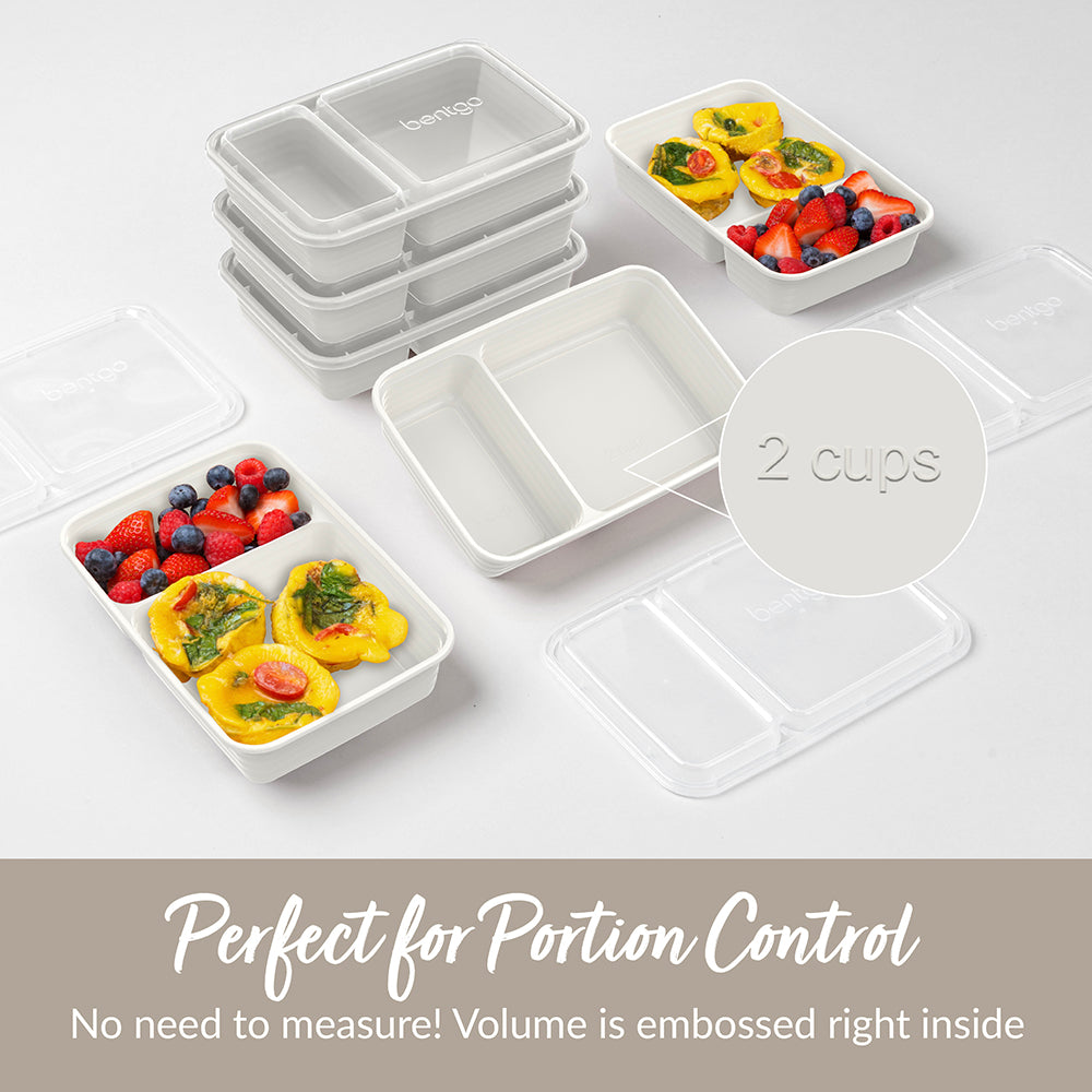 Bentgo Prep 2-Compartment Meal Prep Containers - Whisper Gray | Perfect For Portion Control - No Need To Measure! Volume Is Embossed Right Inside