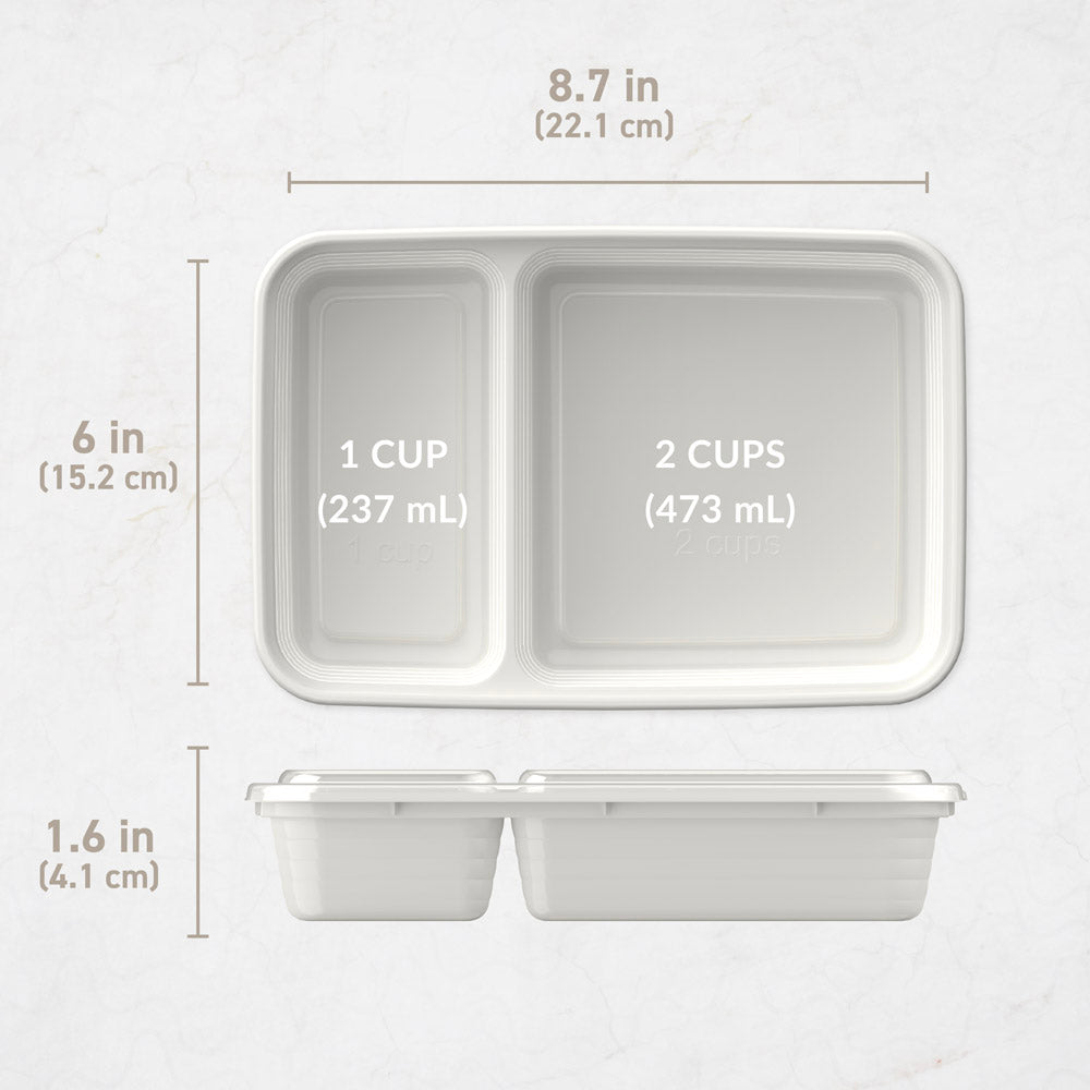 Bentgo Prep 2-Compartment Meal Prep Containers - Whisper Gray | Dimensions