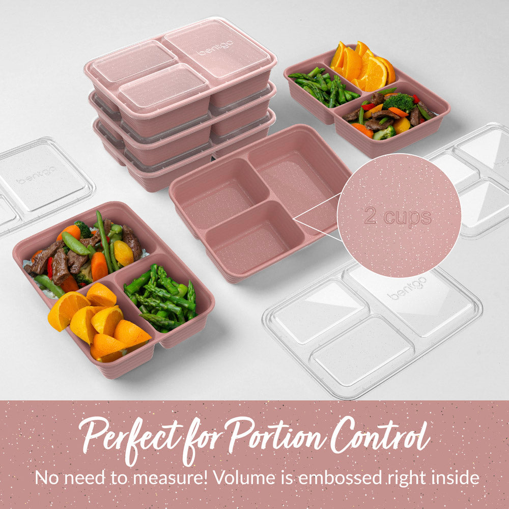 Bentgo® Prep 3-Compartment Meal Prep Containers - Rosette Glitter | Perfect For Portion Control - No Need To Measure! Volume Is Embossed Right Inside