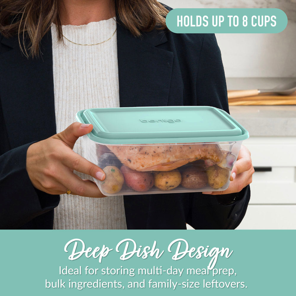 Bentgo® Prep 8-Cup Deep-Dish Container (20-Piece Set) - Aqua Splash | Deep Dish Design - Ideal For Storing Multi-Day Meal Prep, Bulk Ingredients, And Family-Size Leftovers