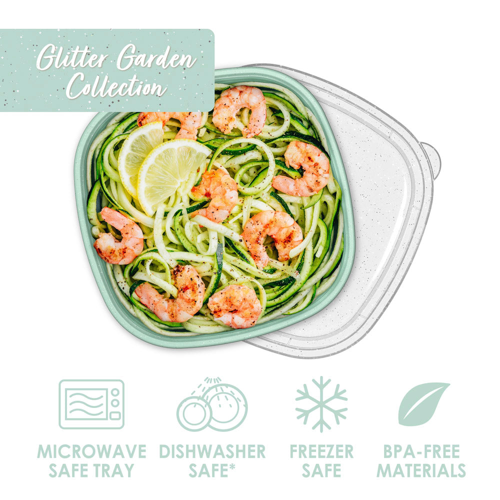 Bentgo® Prep 1-Compartment Bowls - Sage Leaf Glitter | Microwave Safe Tray, Dishwasher Safe, Freezer Safe, And Made With BPA-Free Materials