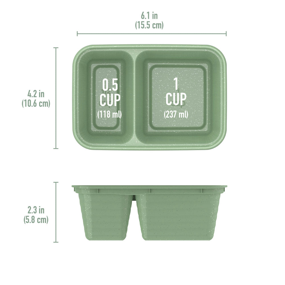 Bentgo® Prep 2-Compartment Snack Containers - Basil Glitter | Dimensions