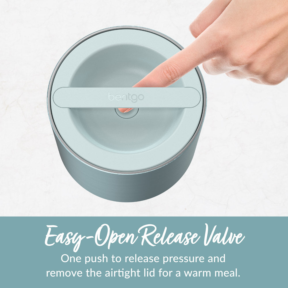 Bentgo® Stainless Steel Insulated Food Container - Aqua | Easy-Open Release Valve - One Push To Release Pressure And Remove The Airtight Lid For A Warm Meal