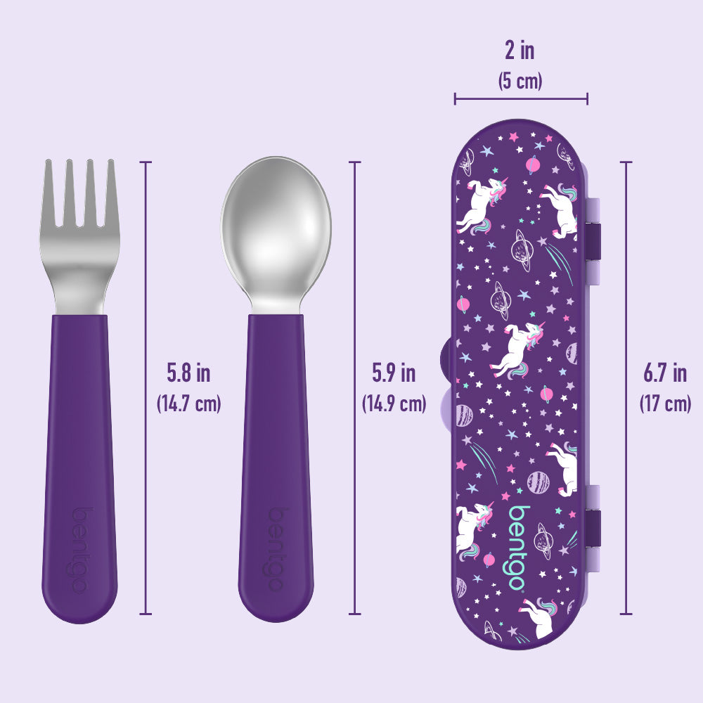 Bentgo® Kids Stainless Steel Lunch Set - Unicorn | Stainless Steel Utensils Dimensions