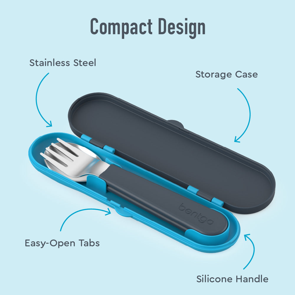 Bentgo® Kids Stainless Steel Lunch Set - Dinosaur | Stainless Steel Utensils Feature Easy-Open Tabs, Storage Case, And Silicone Handle