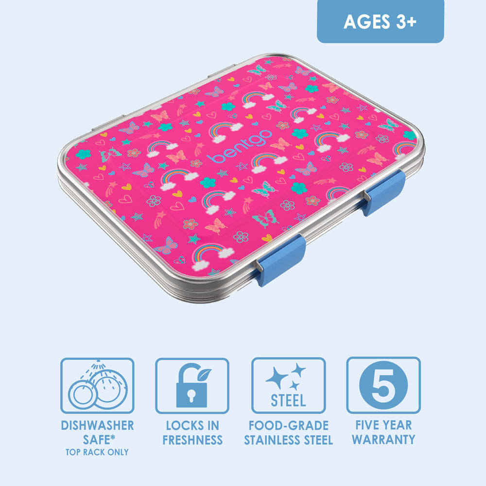 Bentgo® Kids Stainless Steel Prints Lunch Box | Rainbows and Butterflies