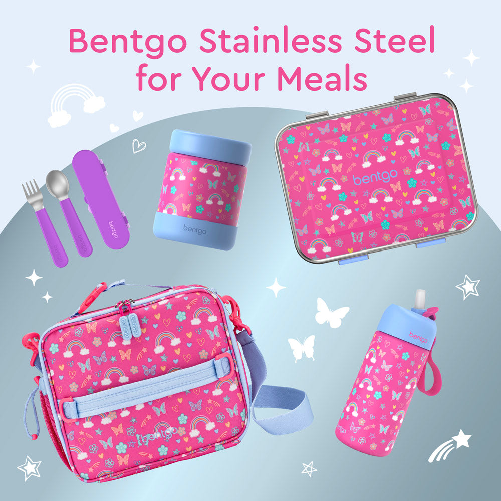 Bentgo® Kids Stainless Steel Prints Lunch Box  - Rainbows and Butterflies | Bentgo Stainless Steel For Your Meals